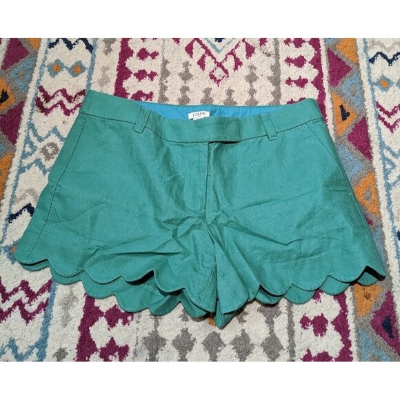 J.Crew Women's Size 8 Green Scallop‎ Hem Shorts Linen Blend - Picture 1 of 5
